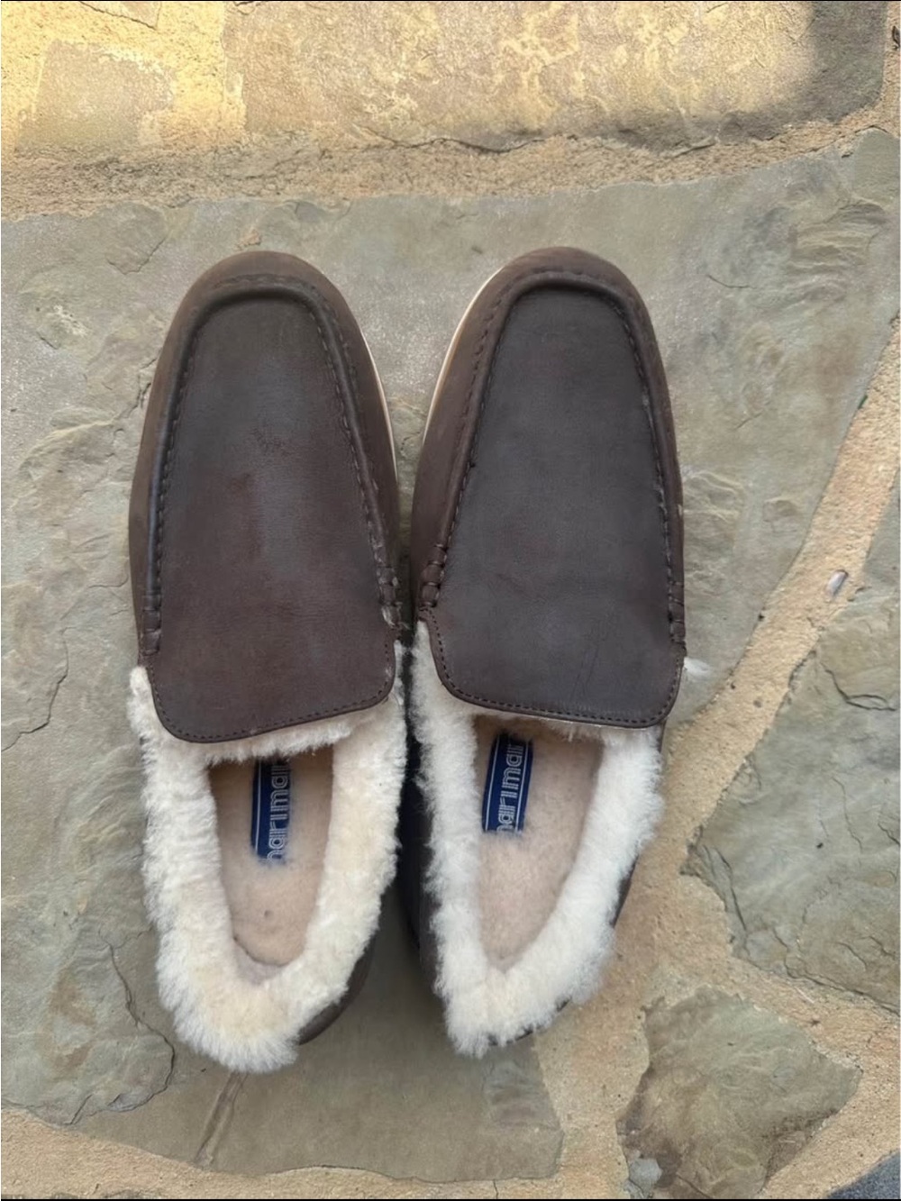 NWOT Hari Mari Brown Suede Shearling-Lined Slippers Size 10